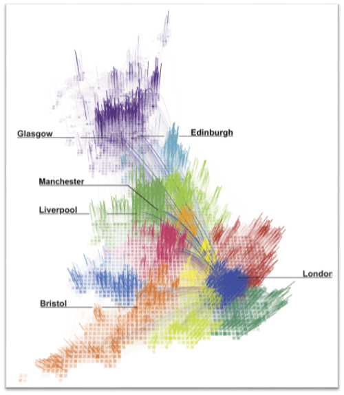 Map of Britain from the Human Network Interactions