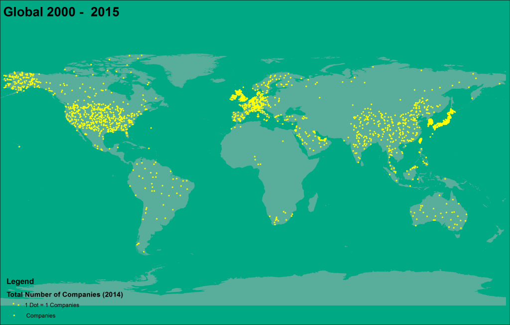 Dot Density Map of the Forbes Global 2000 Companies for the Year 2015