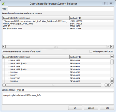 CRS system selector window