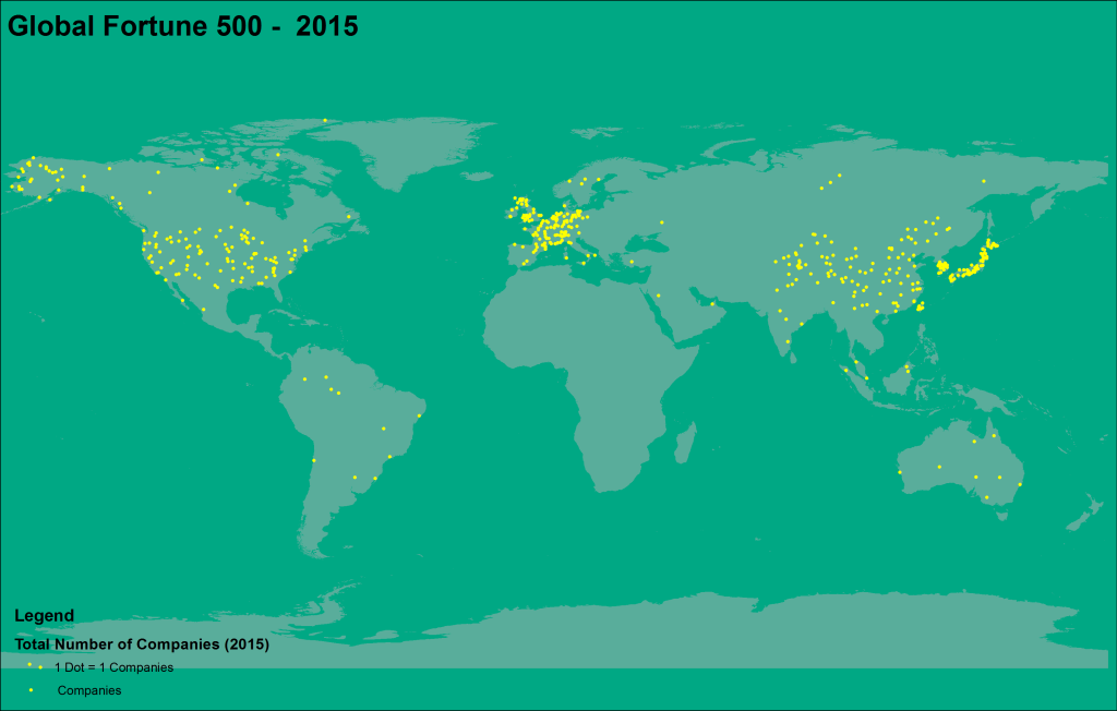 Global Fortune 500 - 2015 dot density map