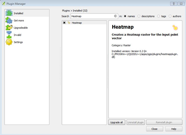 Plug-in manager with heat map plug-in activated