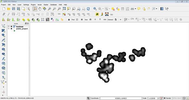 Heat map is created and loaded in QGIS