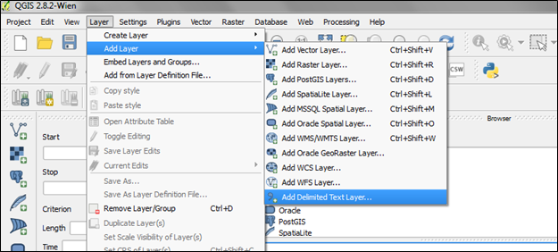 add delimited text layer
