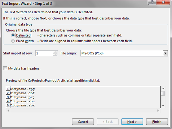 Text import Microsoft excel